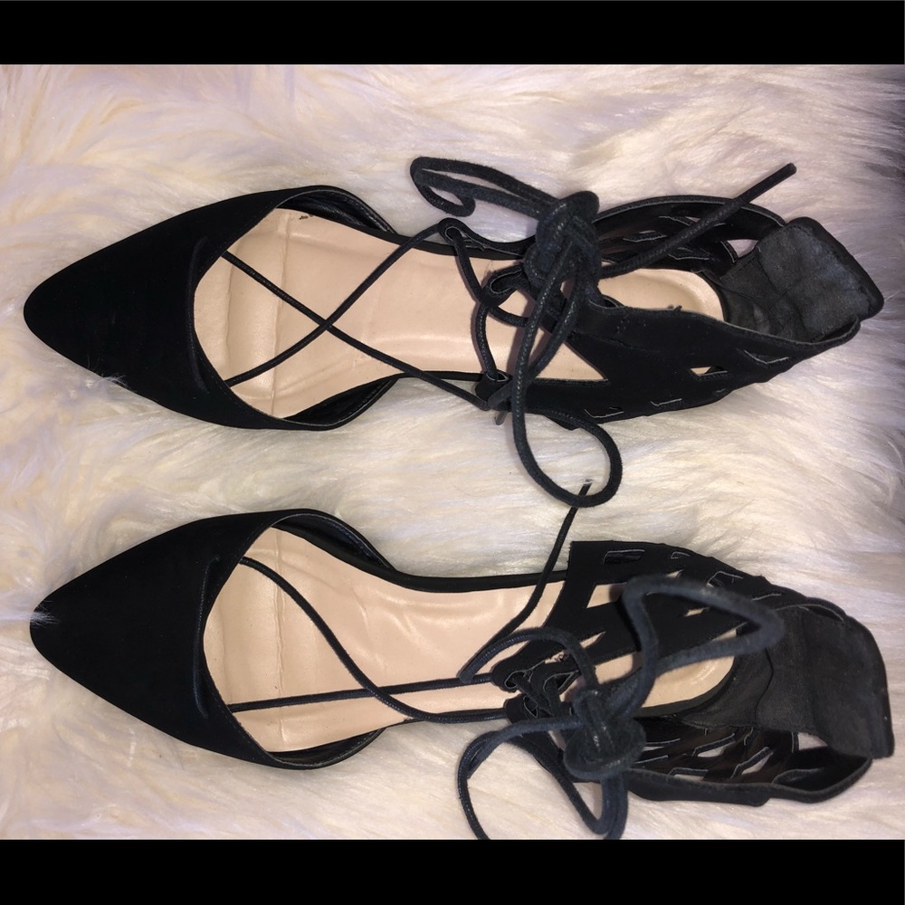 Charlotte Russe Black Lace Up Ballet Flats